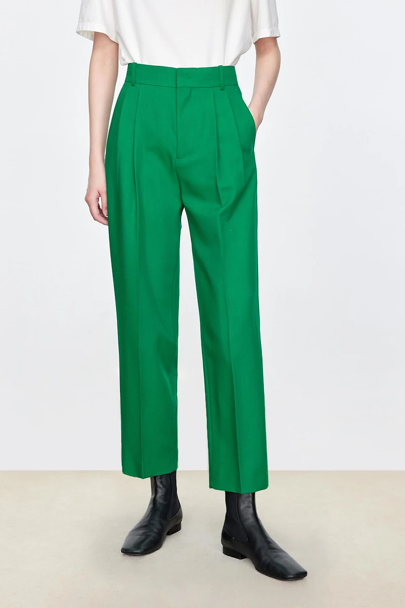 Italian Wool Double-Pleat Ankle Pants