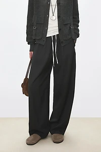 Italian Wool & Linen-Blend Curved Balloon Trousers