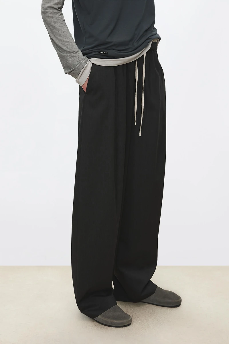 Italian Wool & Linen-Blend Curved Balloon Trousers