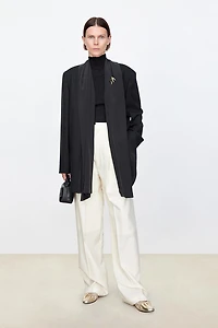 Italian Wool Silk Drape Collar Blazer