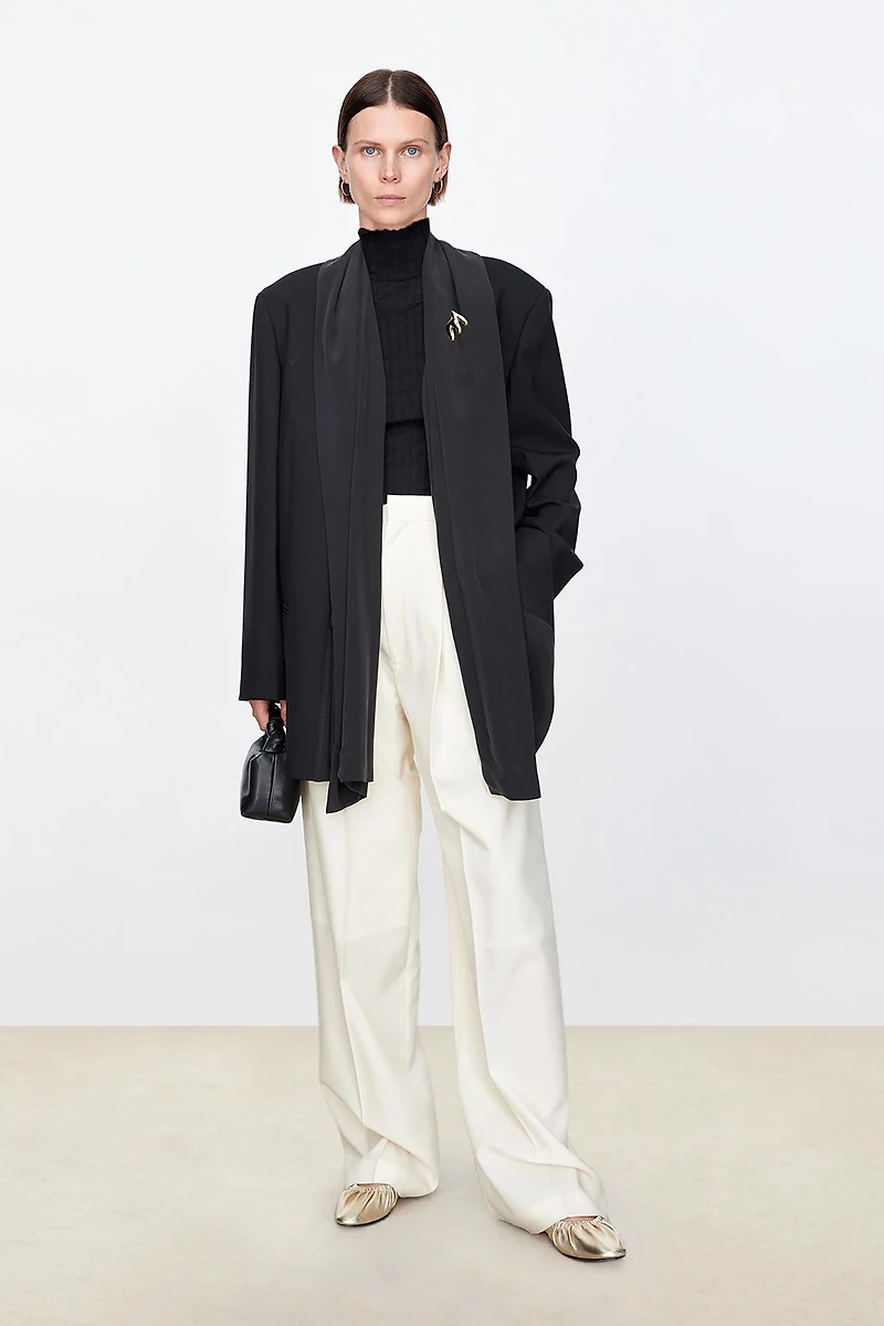 Italian Wool Silk Drape Collar Blazer