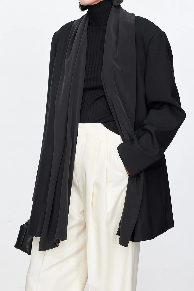 Italian Wool Silk Drape Collar Blazer