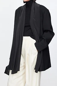 Italian Wool Silk Drape Collar Blazer