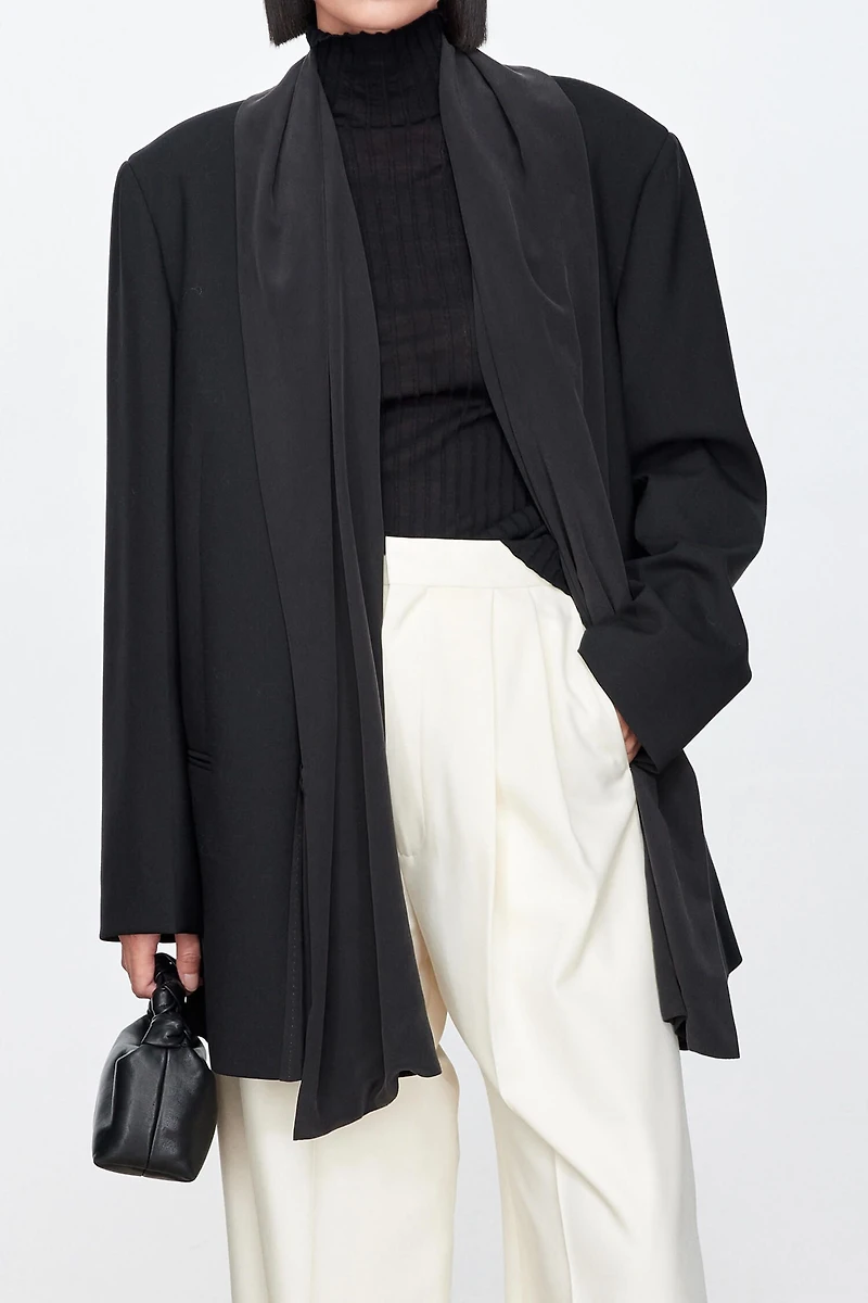 Italian Wool Silk Drape Collar Blazer