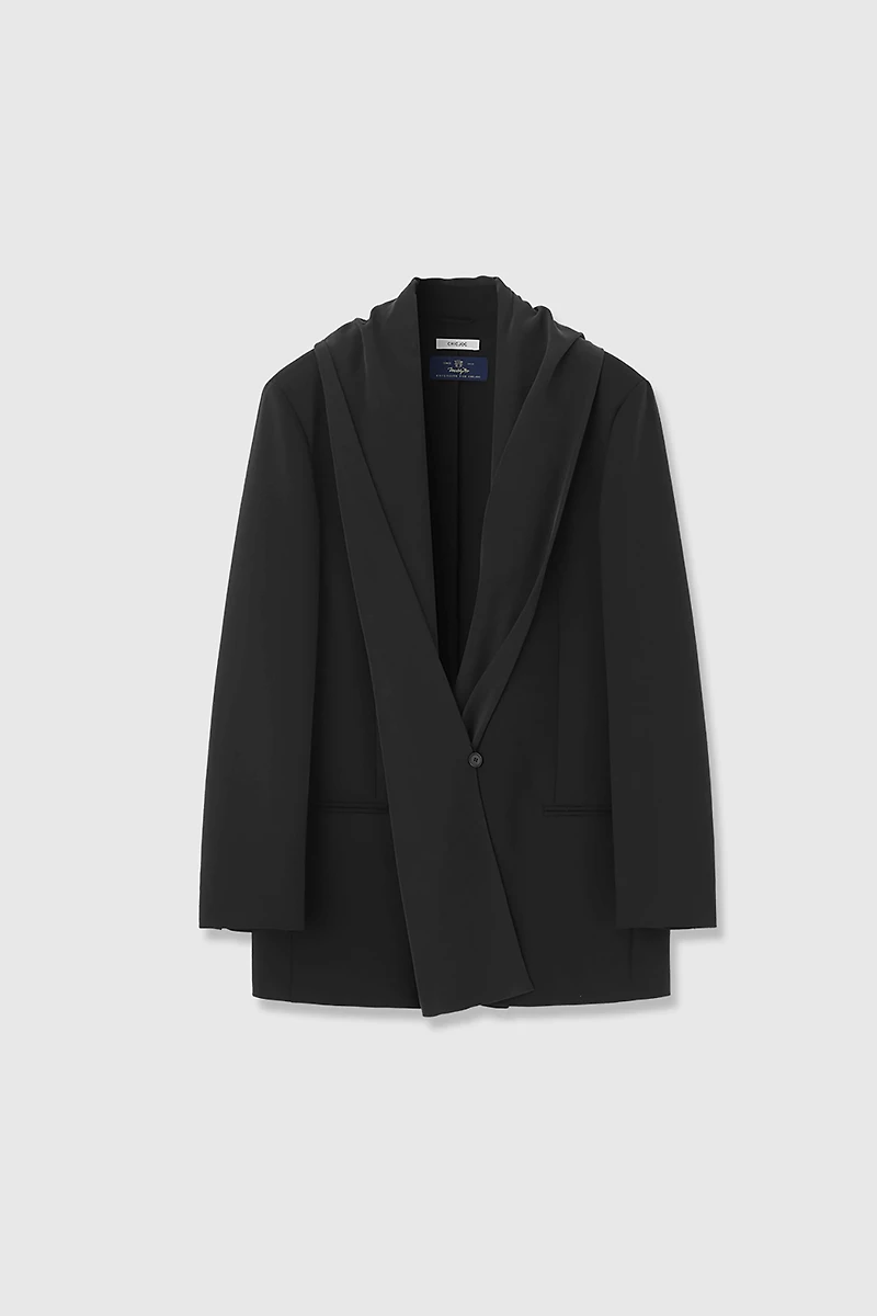Italian Wool Silk Drape Collar Blazer