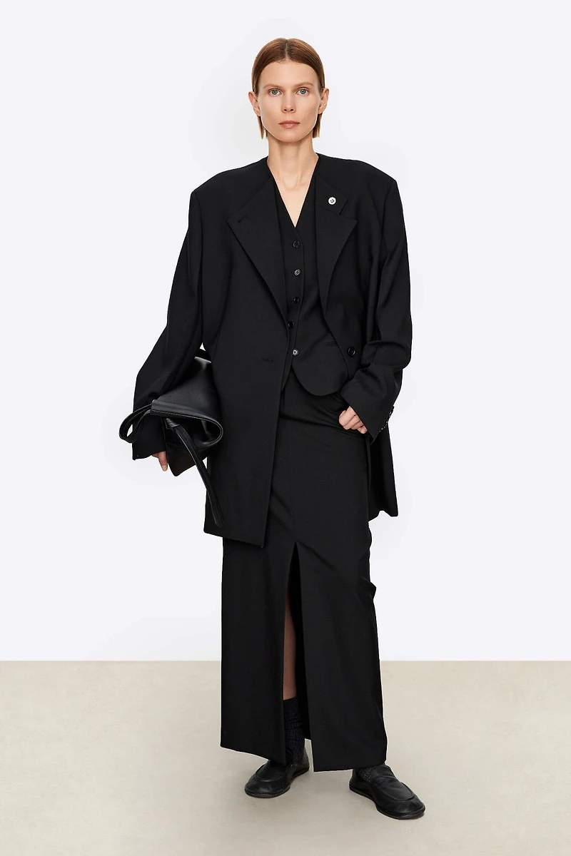 Italian Wool Split-hem Suit Skirt