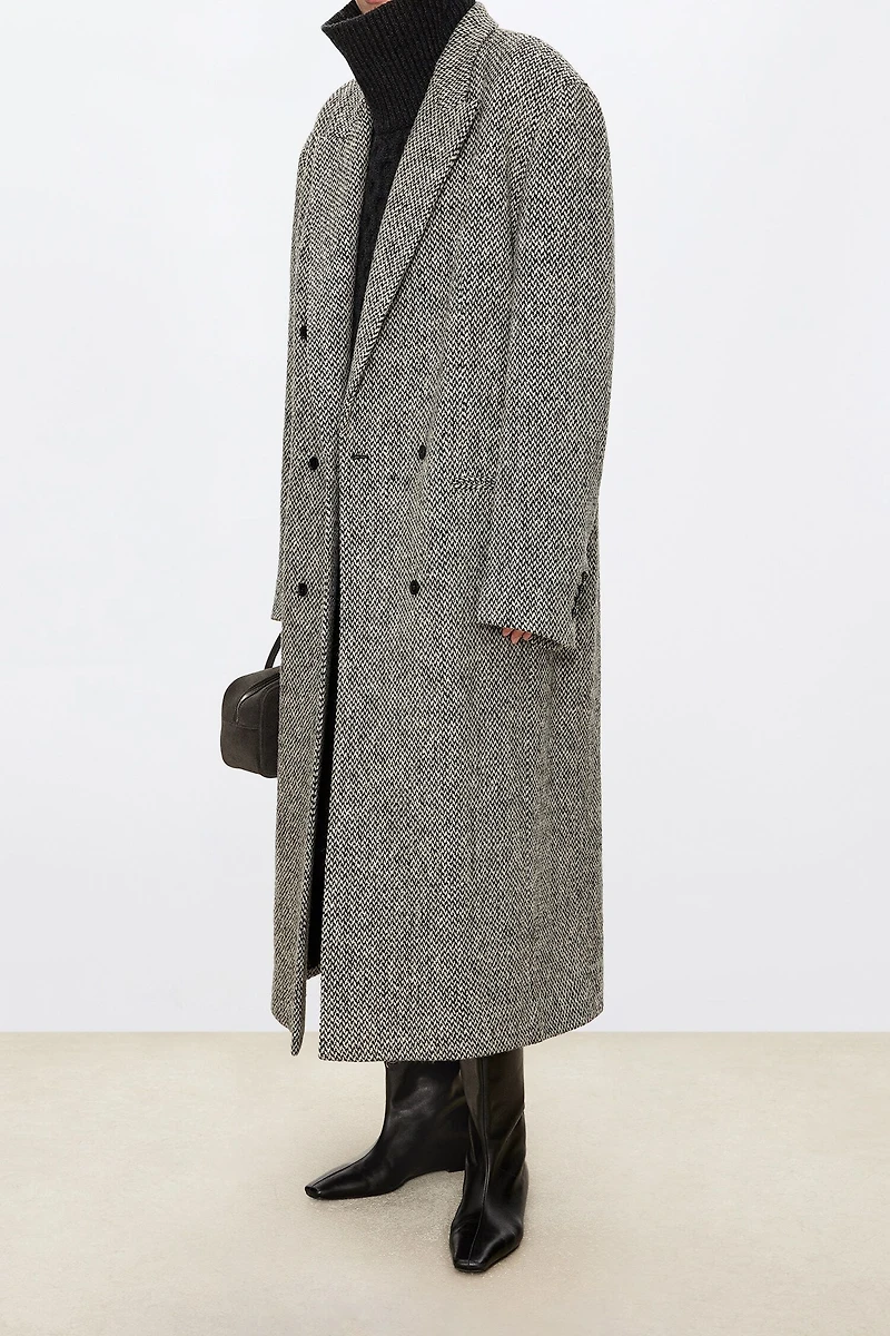 Italian Wool Tweed Peak-Lapel Coat