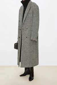 Italian Wool Tweed Peak-Lapel Coat