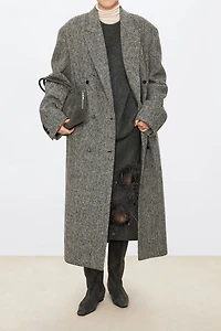 Italian Wool Tweed Peak-Lapel Coat