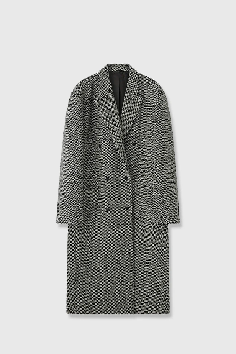 Italian Wool Tweed Peak-Lapel Coat