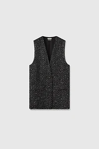 Italian Wool Tweed V-Neck Vest Black