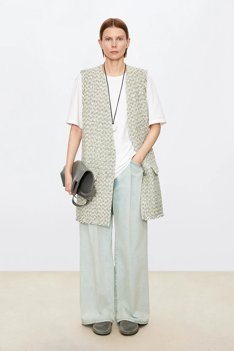 Italian Wool Tweed V-Neck Vest Glacier Grey