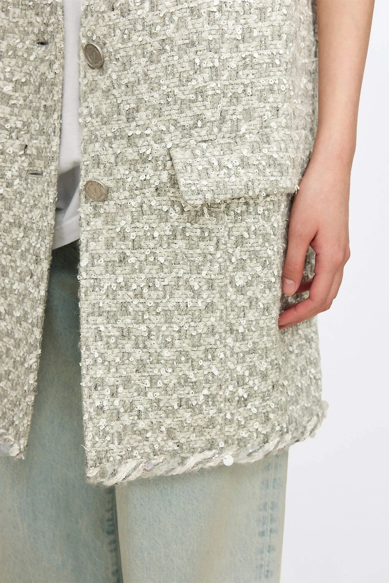 Italian Wool Tweed V-Neck Vest Glacier Grey