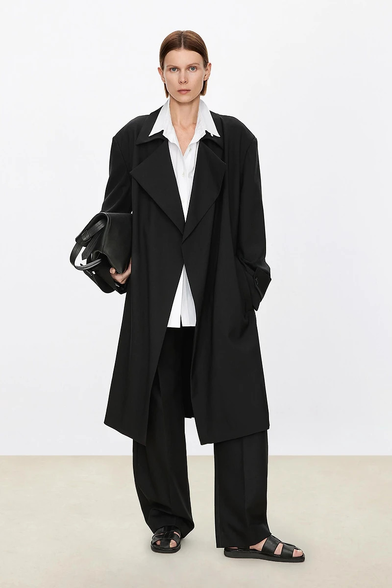 Italian Worsted Wool Lapel Suit-Style Trench Coat