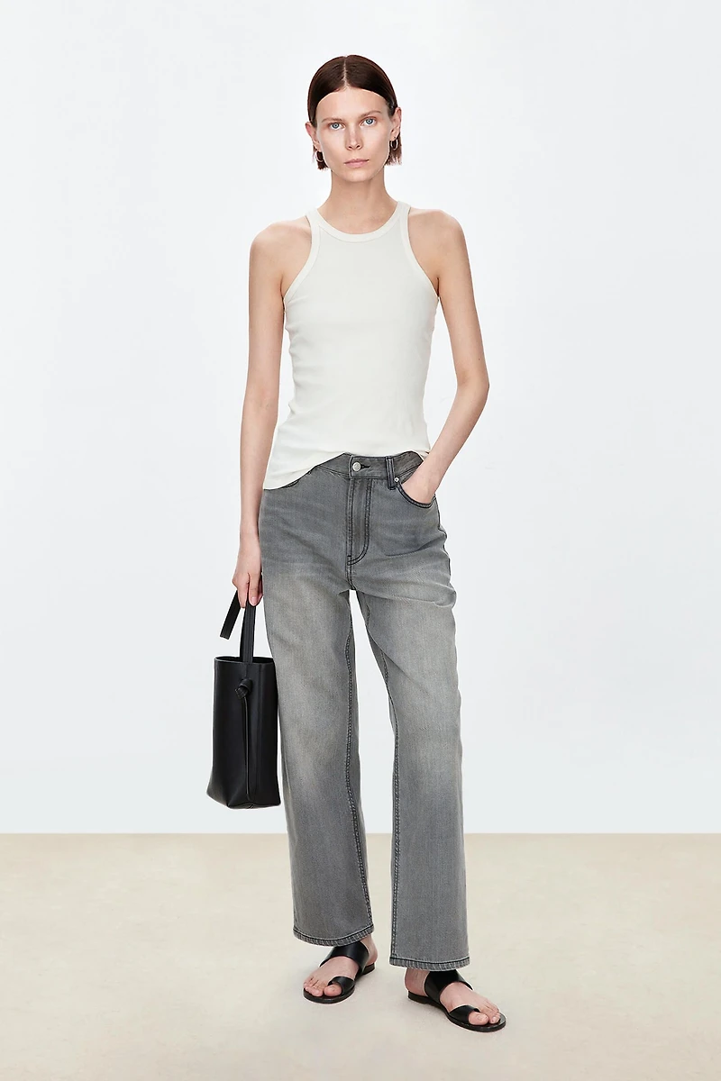 Italian/Japanese PIMA Cotton Cropped Straight-Leg Jeans