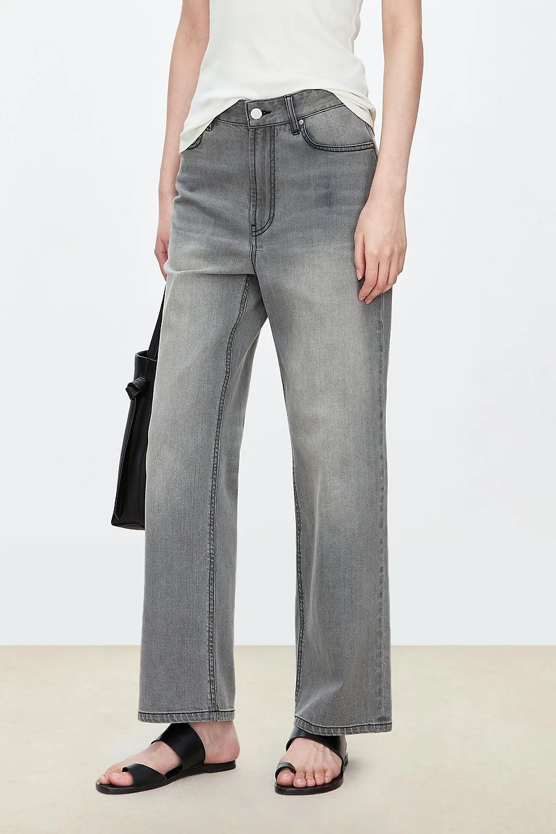 Italian/Japanese PIMA Cotton Cropped Straight-Leg Jeans