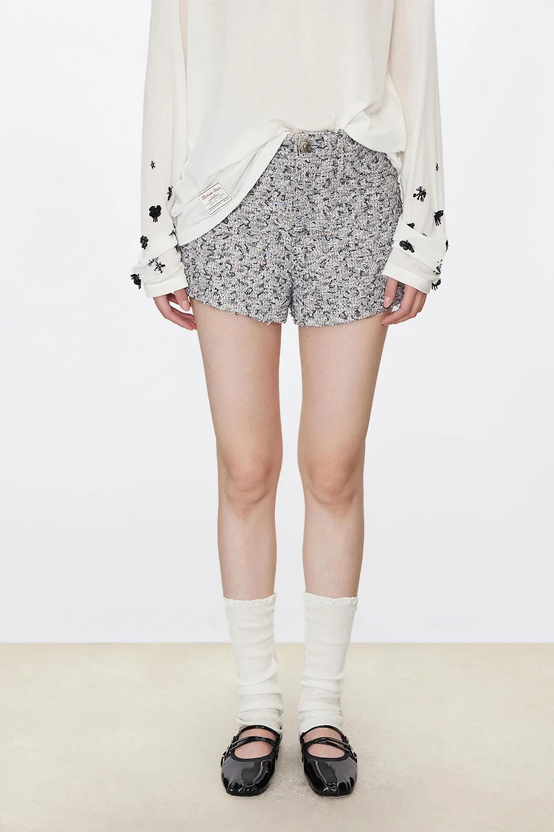 Italian Cotton Blend Tweed Mini Skirt