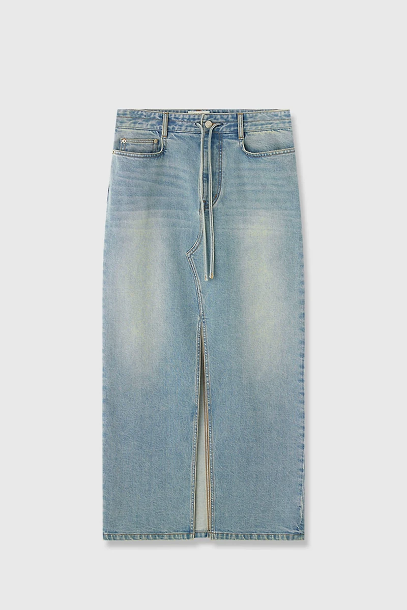 Italian Stretch Denim Front-Slit Skirt