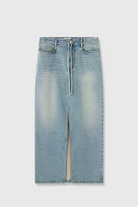 Italian Stretch Denim Front-Slit Skirt