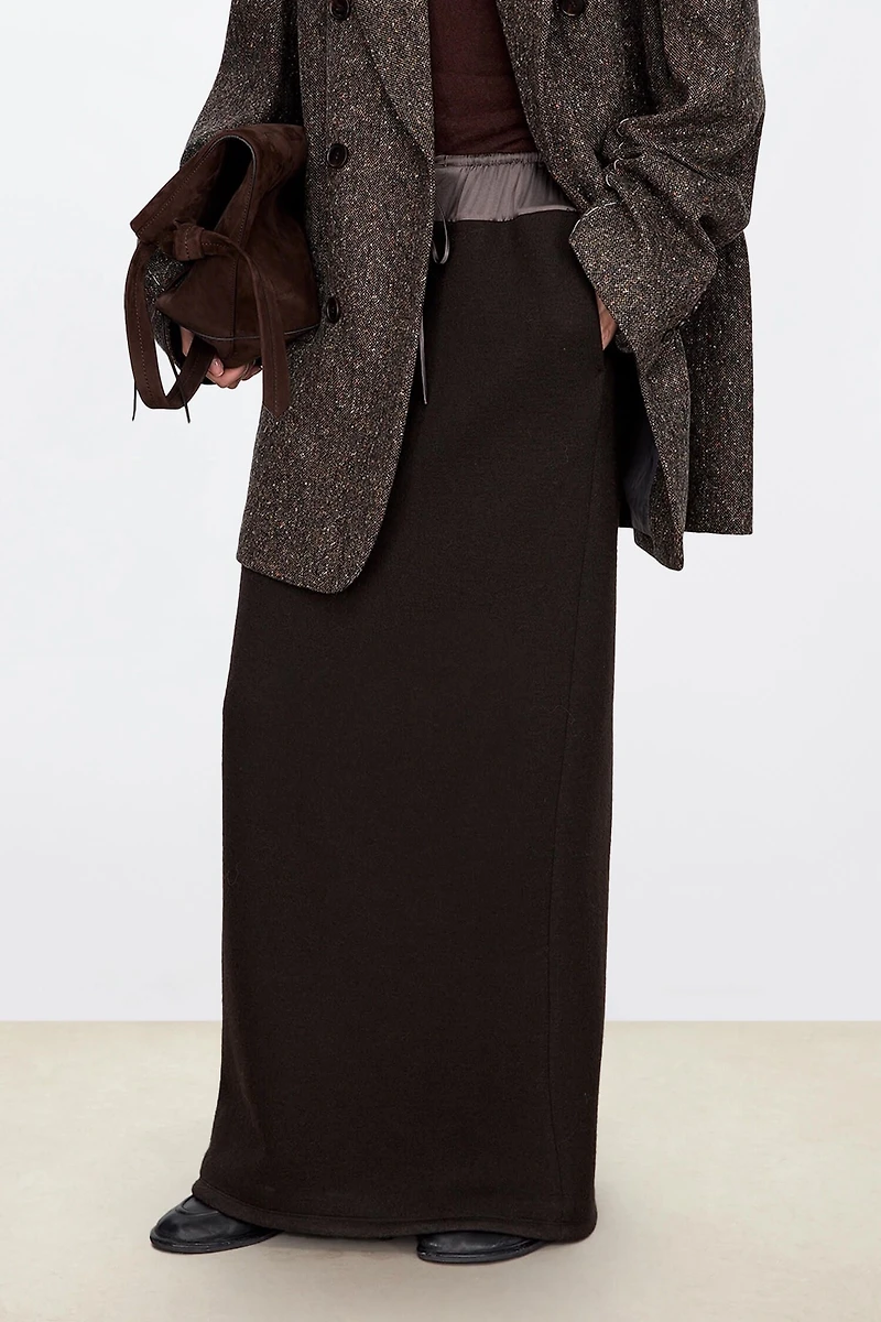 Italian Wool Double-Layer Extended Maxi Skirt