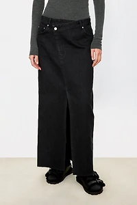 High-Slit Asymmetric Pima Cotton Denim Skirt