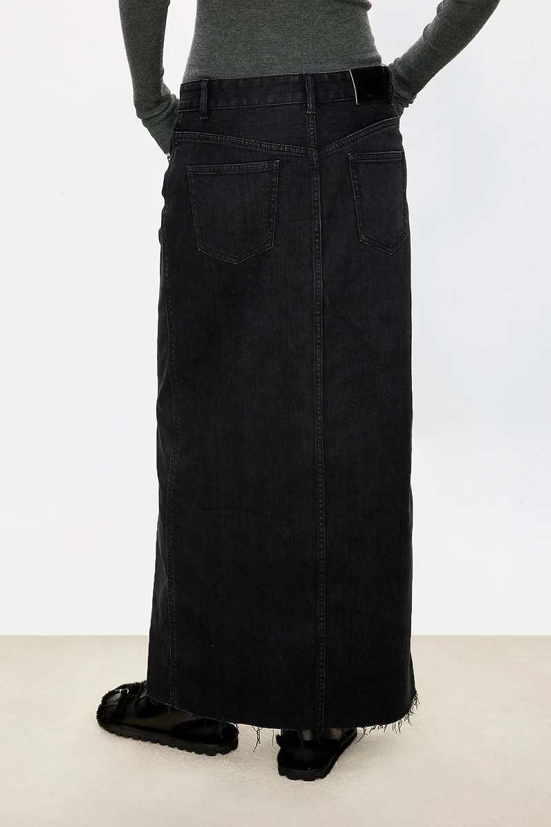High-Slit Asymmetric Pima Cotton Denim Skirt