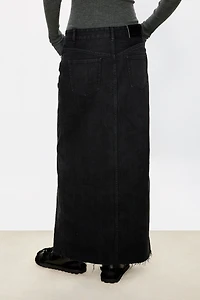 High-Slit Asymmetric Pima Cotton Denim Skirt