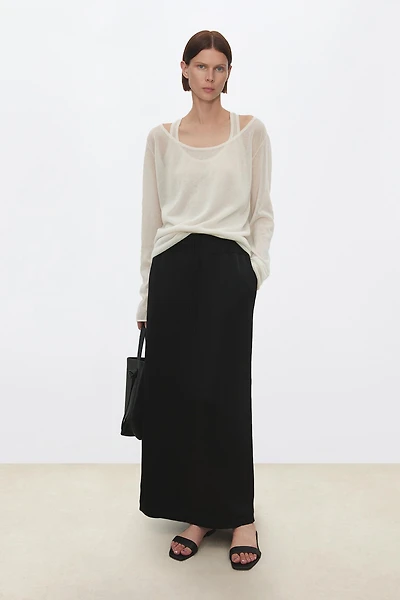 Japanese Draped Triacetate Double-Satin Raw Hem Skirt