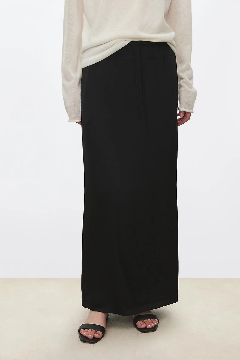 Japanese Draped Triacetate Double-Satin Raw Hem Skirt