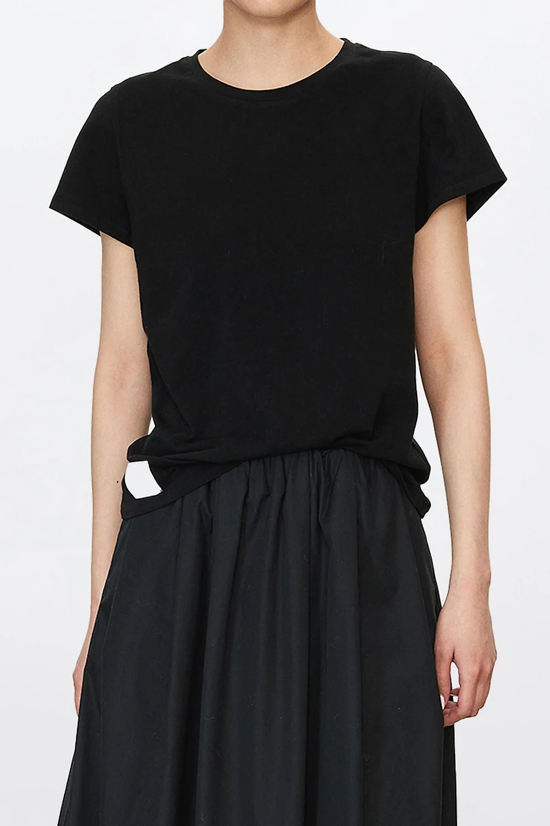 Japanese Elastic Knit Cotton Round Neck Short Sleeve Top