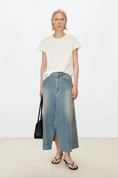 Japanese Elastic Knit Cotton Round Neck Short Sleeve Top