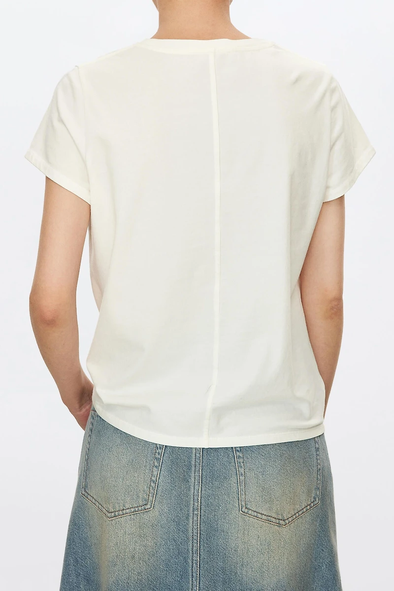 Japanese Elastic Knit Cotton Round Neck Short Sleeve Top
