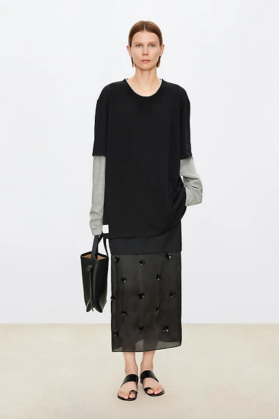 Japanese High-Density Pure Cotton Faux Two-Piece Long Sleeve Top