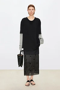 Japanese High-Density Pure Cotton Faux Two-Piece Long Sleeve Top