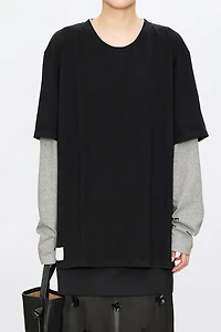Japanese High-Density Pure Cotton Faux Two-Piece Long Sleeve Top