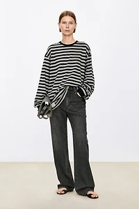 Japanese Knitted Cotton Striped Long-Sleeved T-Shirt