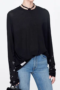 Japanese Lightweight Cashmere Knitted Beaded Top