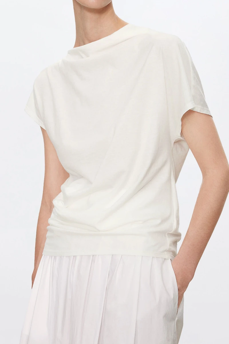 Japanese Soft-Drape Pure Cotton Knit Asymmetrical Top
