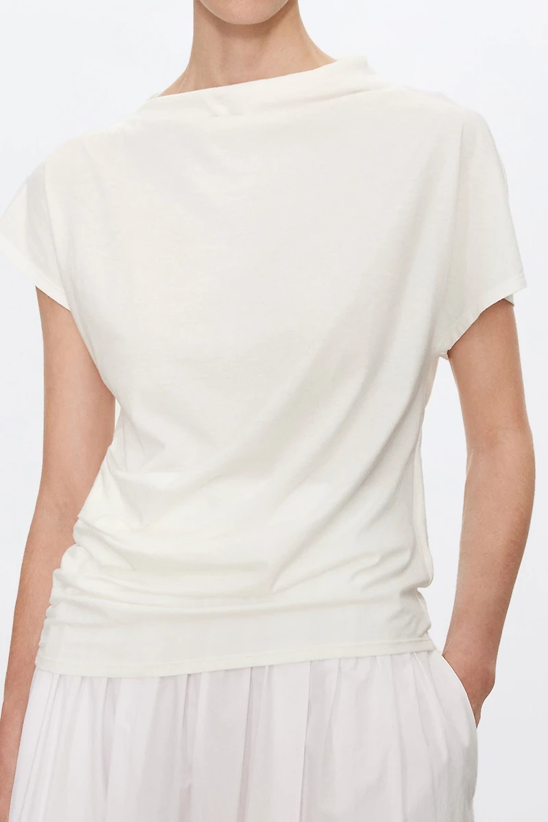 Japanese Soft-Drape Pure Cotton Knit Asymmetrical Top