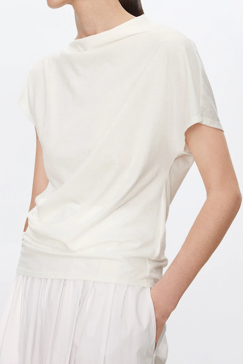 Japanese Soft-Drape Pure Cotton Knit Asymmetrical Top
