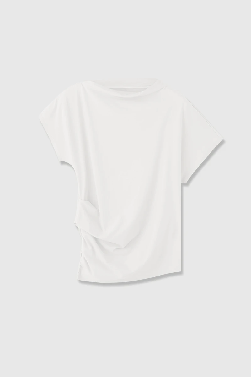 Japanese Soft-Drape Pure Cotton Knit Asymmetrical Top