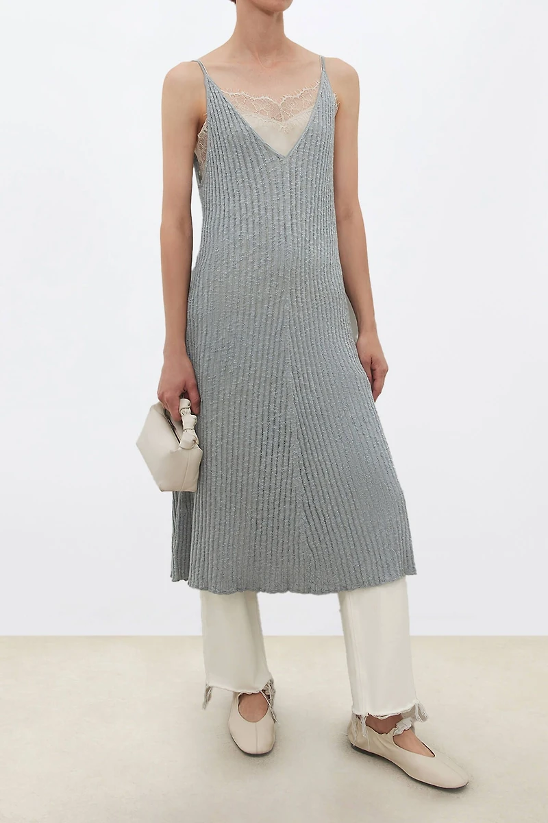 Japanese 100% Cotton Slub-Knit V-Neck Slip Dress