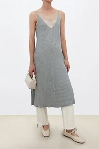 Japanese 100% Cotton Slub-Knit V-Neck Slip Dress