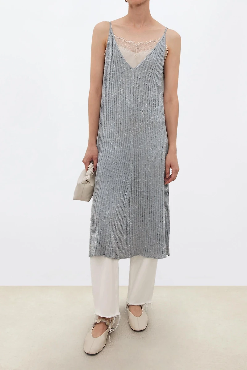 Japanese 100% Cotton Slub-Knit V-Neck Slip Dress