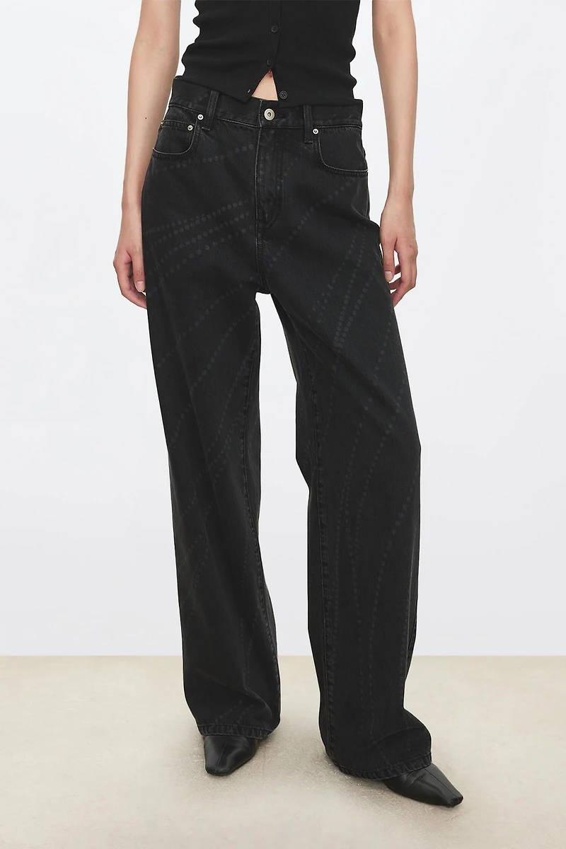 Laser-Burnout Italian Denim Classic Straight-Leg Jeans