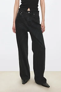 Laser-Burnout Italian Denim Classic Straight-Leg Jeans