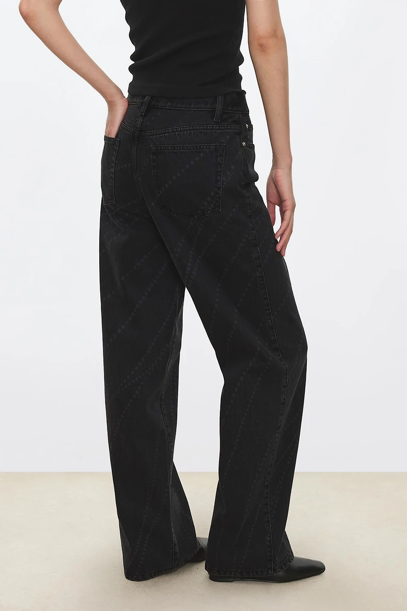 Laser-Burnout Italian Denim Classic Straight-Leg Jeans