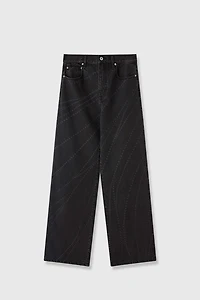 Laser-Burnout Italian Denim Classic Straight-Leg Jeans