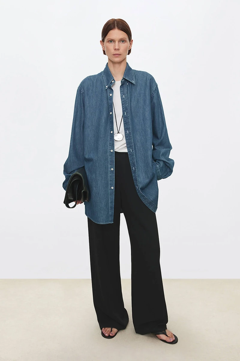 Lightweight Pure Cotton Denim Oversized Shirt