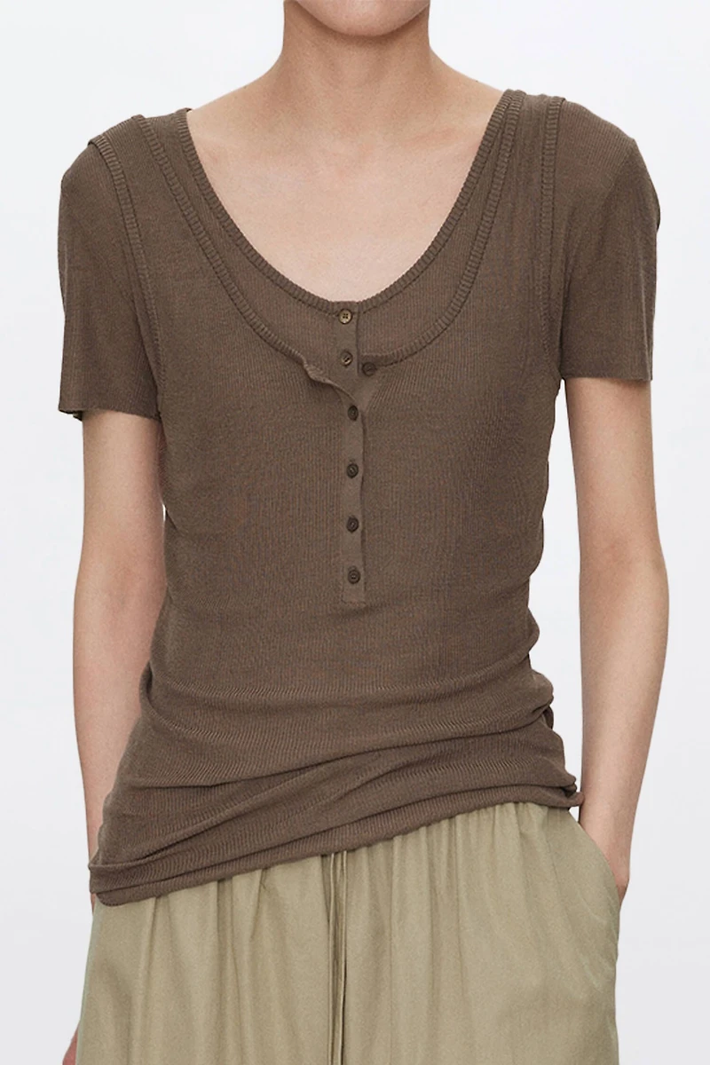 Lightweight Silk-Cotton Short Sleeve Top